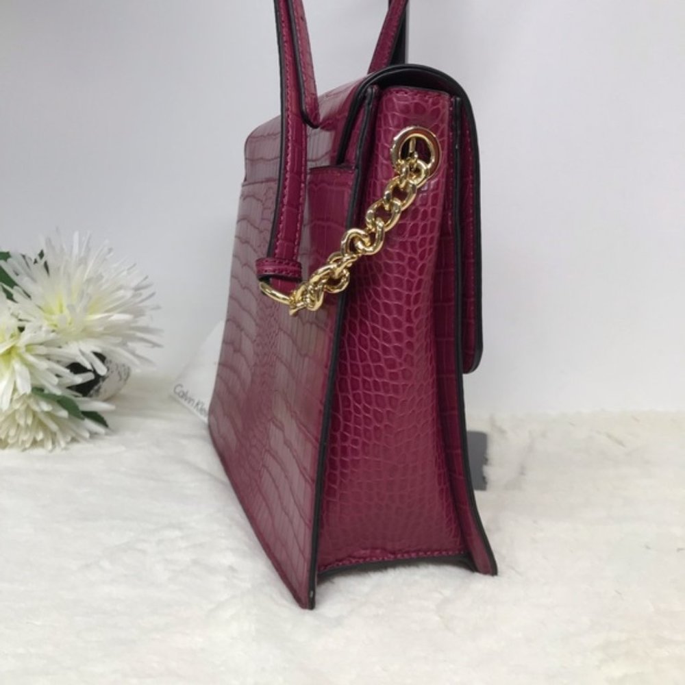 CK Calvin Klein Red Maroon Purse Satchel Pom NEW - Picture 7 of 7